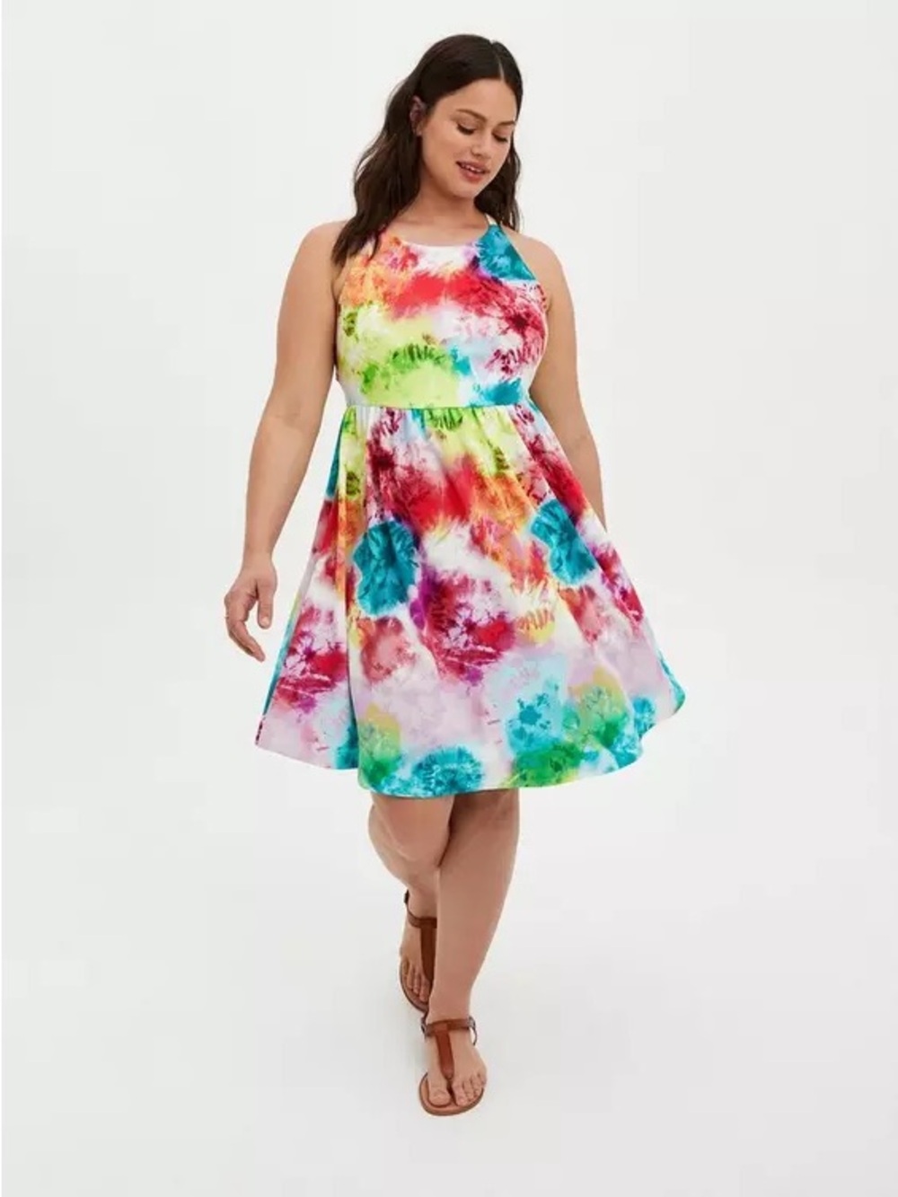 Torrid Size 3 Mini Textured Knit Skater Dress  White With Bright Color Splashes